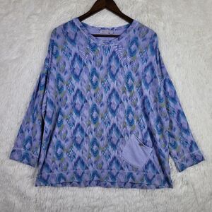 OS‎ Fresh Produce Purple & Blue Geometric One Pocket Long Sleeve Top Abstract
